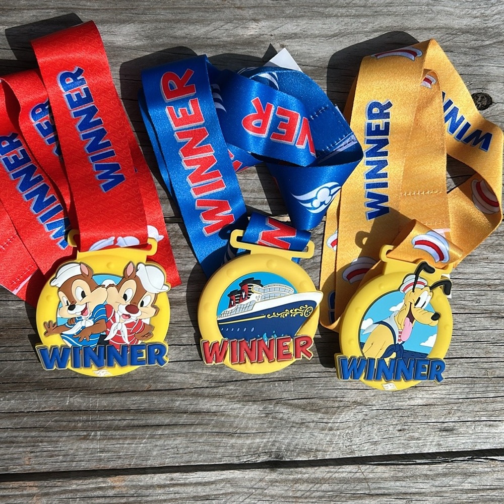 Three Disney Cruise Line Rubber Medallion Lanyard Winner Chip Dale & Pluto Ship